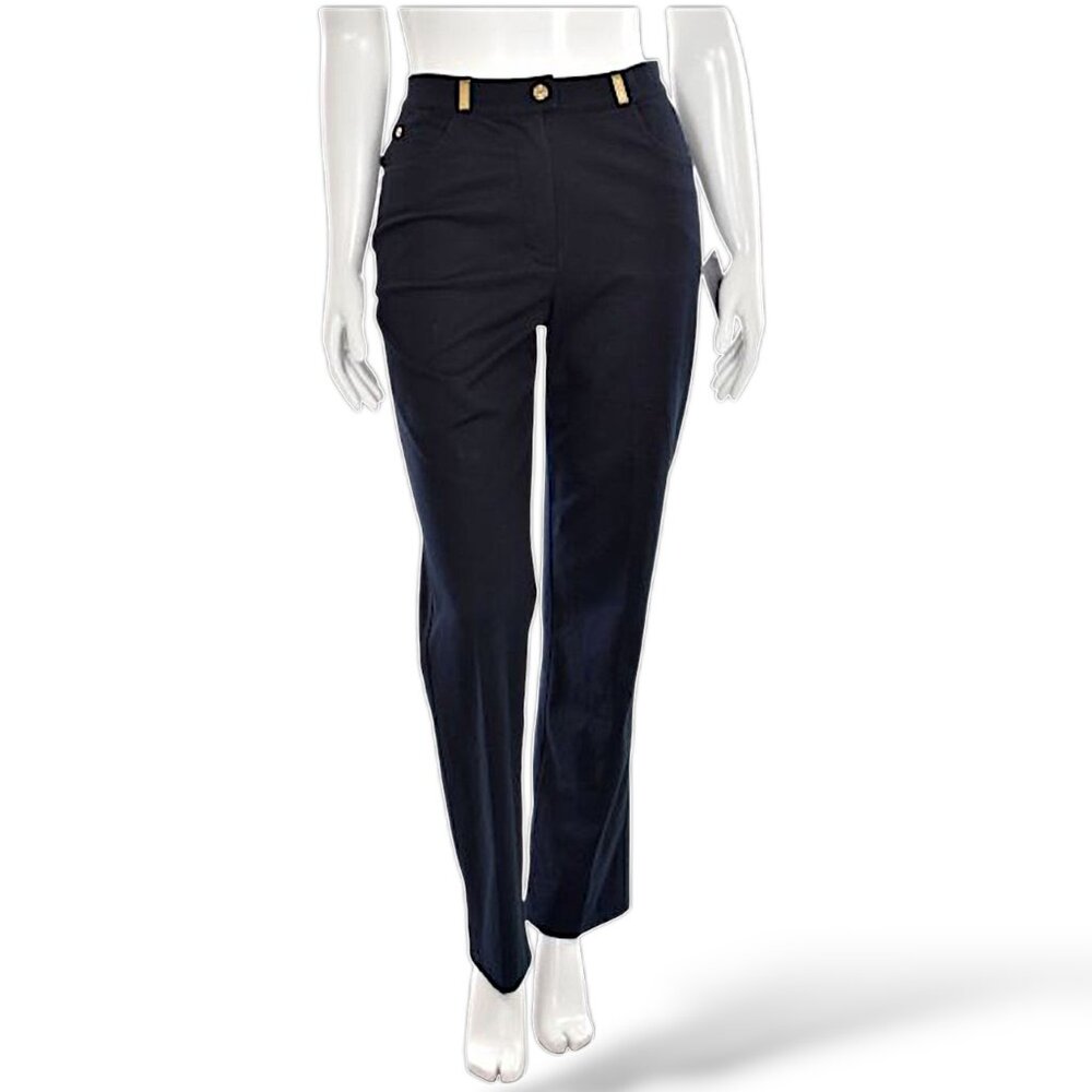 St John Sport by Marie Gray black gold metallic belt loops high rise trousers 2